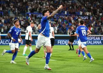 L'esultanza di Alessandro Bastoni con l'Italia (Foto ANSA)