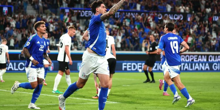 L'esultanza di Alessandro Bastoni con l'Italia (Foto ANSA)