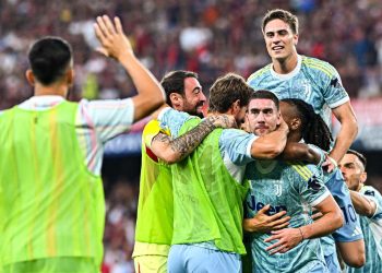 La Juventus esulta a Marassi (Foto ANSA)