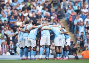 Il gruppo del Manchester City (Foto ANSA)