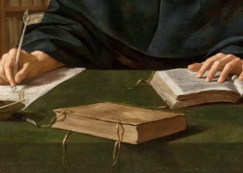 Caravaggio, "Agostino nello studio" (particolare)