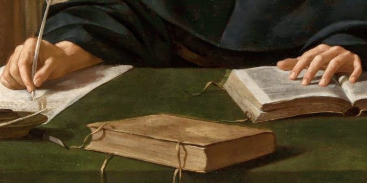 Caravaggio, "Agostino nello studio" (particolare)