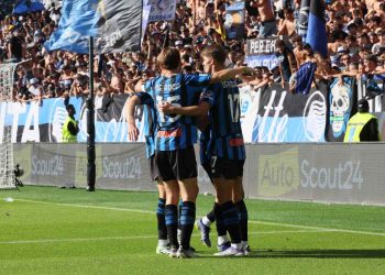 L'esultanza dell'Atalanta (Foto ANSA)