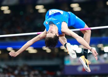 Matteo Sioli nel salto in alto ai Mondiali atletica (Foto ANSA)