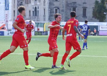 L'esultanza dell'Albinoleffe (da facebook.com/UCAlbinoLeffe1998)