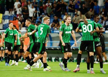 L'esultanza del Sassuolo (Foto Ansa)