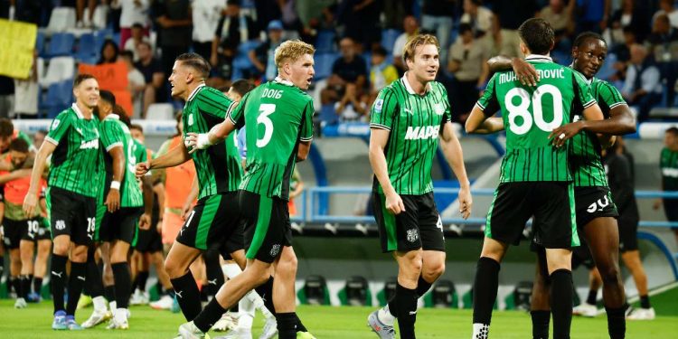 L'esultanza del Sassuolo (Foto Ansa)