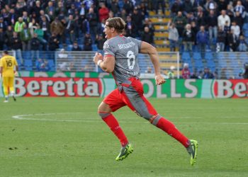 L'esultanza di Baschirotto della Cremonese (Foto Ansa)