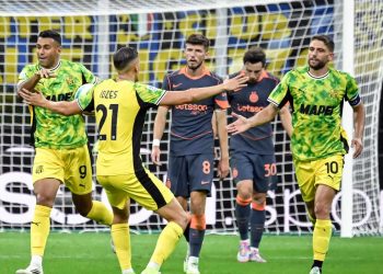 L'esultanza del Sassuolo a San Siro (Foto ANSA)