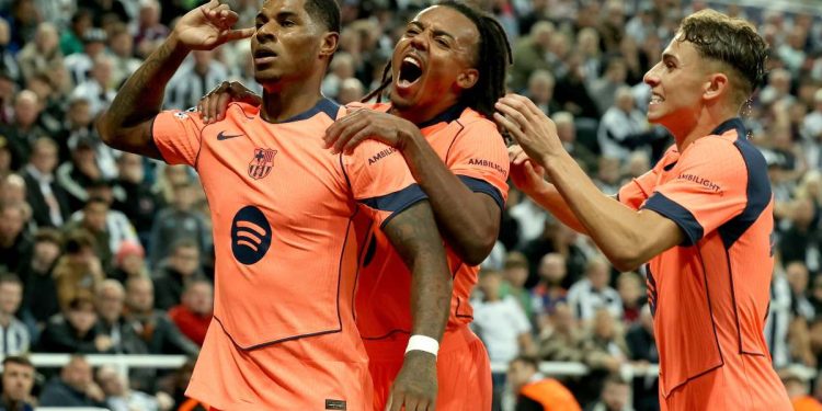 Marcus Rashford esulta con il Barcellona (Foto ANSA)