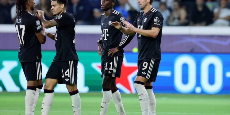 Kane esulta col Bayern Monaco in Champions League (Foto Ansa)