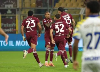 Il Torino festeggia il gol di Cyril Ngonge (Foto ANSA)