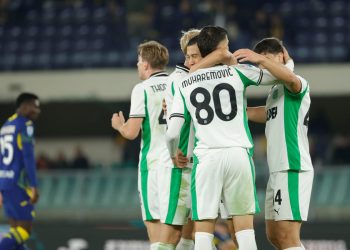 Il Sassuolo esulta contro il Verona (Foto ANSA)