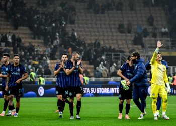 L'Inter festeggia la vittoria contro la Cremonese (Foto ANSA)