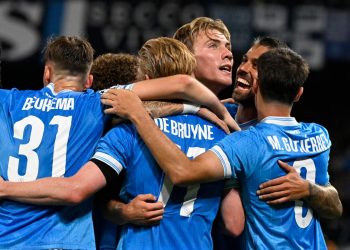 Il Napoli esulta per un gol (Foto ANSA)