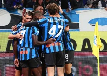 L'esultanza dell'Atalanta (Foto ANSA)