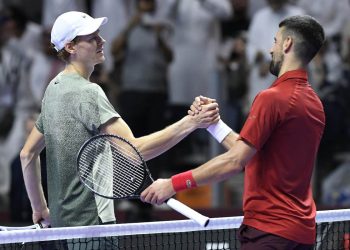 Jannik Sinner e Novak Djokovic al Six Kings Slam 2024 (Foto ANSA)