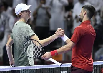 Jannik Sinner e Novak Djokovic al Six Kings Slam 2024 (Foto ANSA)