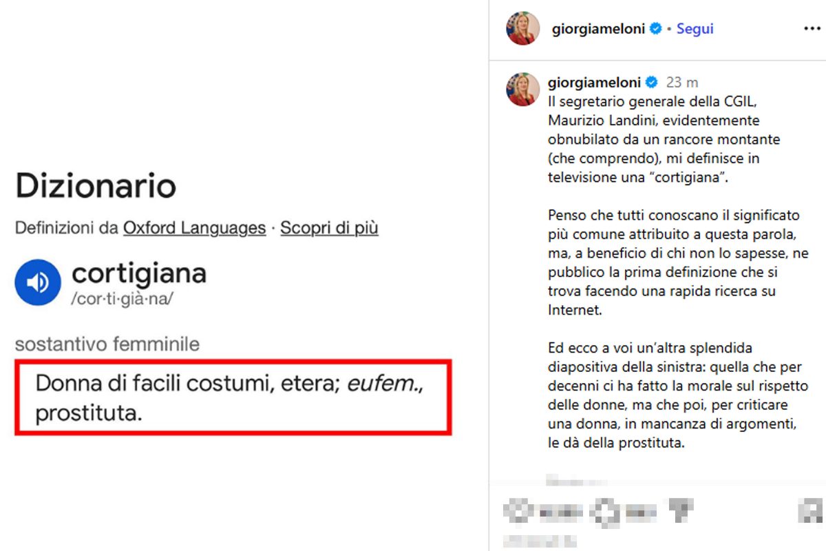 Tweet Meloni su insulto Landini