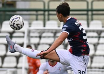 Tommaso Mancini durante Pro Vercelli-Virtus Verona (Facebook Lega Pro)