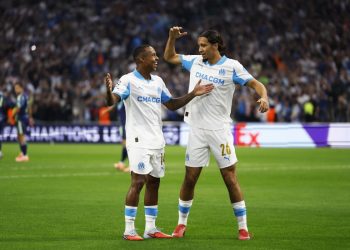 Igor Paixao e Bilal Nadir esultano con il Marsiglia (Foto ANSA)