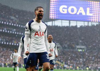 Rodrigo Bentancur in gol con il Tottenham (Foto ANSA)
