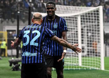 Ange-Yoan Bonny e Federico Dimarco esultano con l'Inter (Foto ANSA)