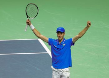 Jannik Sinner esulta in Coppa Davis (Foto ANSA)