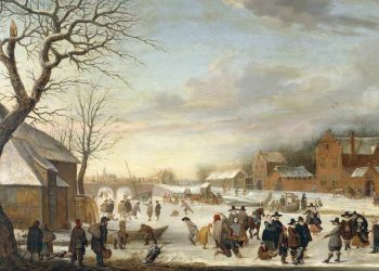 Hendrick Avercamp, "Paesaggio invernale con pattinatori di ghiaccio" (1634, particolare)