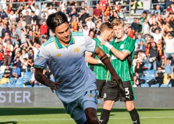 Paulo Dybala in gol con la Roma (Foto ANSA)