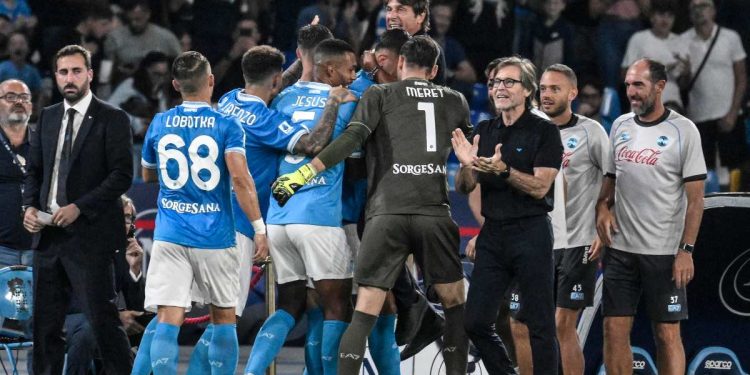 L'esultanza del Napoli (Foto Ansa)