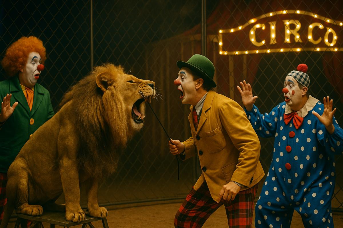 Pagliacci domatori di leoni (Foto: CHATGPT)