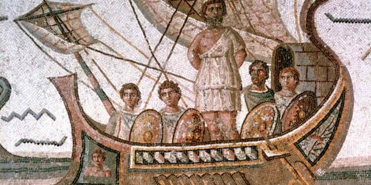 Ulisse e le sirene, mosaico del III secolo (particolare