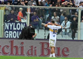 L'esultanza di Berisha del Lecce dopo il gol alla Fiorentina (Foto Ansa)