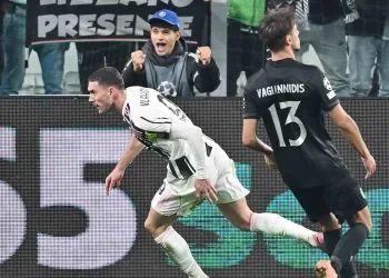 Dusan Vlahovic in gol in Juventus Sporting Lisbona (Foto ANSA)