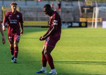 L'esultanza di Shaka Mawuli dell'Arezzo (ssarezzo.it)