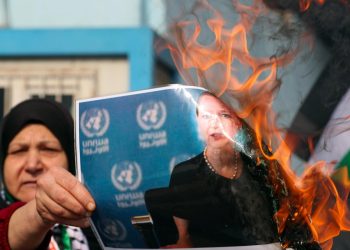 Libano. Donna palestinese brucia la foto di Dorothee Klaus, direttore UNRWA in Libano (Ansa)