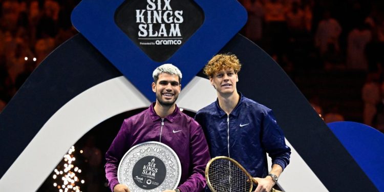 Carlos Alcaraz e Jannik Sinner al Six Kings Slam (Foto ANSA)
