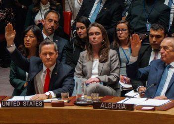 L'ambasciatore USA all'ONU Mike Waltz durante il voto in Consiglio di sicurezza (Ansa)