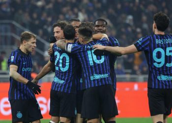 L'esultanza dei calciatori dell'Inter (Foto ANSA)