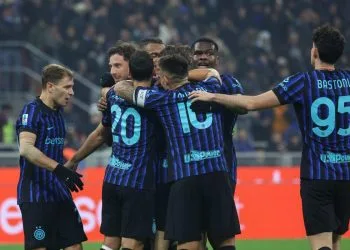 L'esultanza dei calciatori dell'Inter (Foto ANSA)