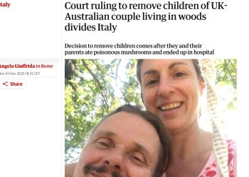 Catherine Birmingham e Nathan Trevallion, moglie e marito della "famiglia nel bosco", ritratti dal Guardian (foto Gardian)