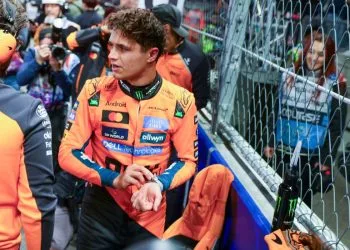 Lando Norris a Las Vegas con la McLaren (Foto ANSA)