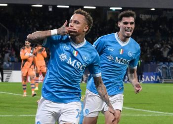 Noa Lang esulta con il Napoli (Foto ANSA)