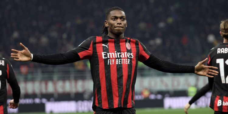 Rafael Leao esulta per il gol in Milan Lazio (Foto ANSA)