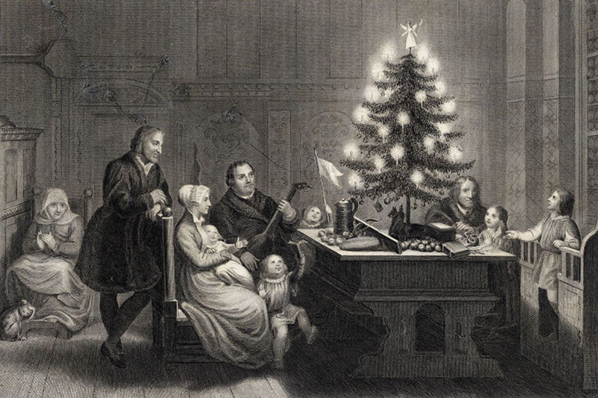 L'albero di Natale di Martin Lutero in un'incisione di Bannister